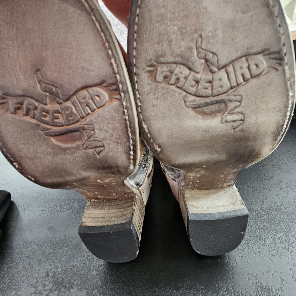 freebird Cream and Gray Studded Leather Ankle Booties - Picture 3 of 7